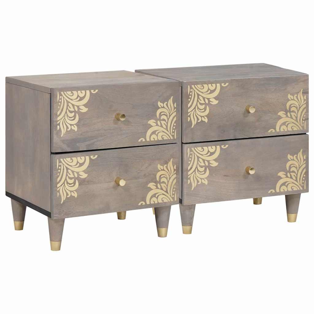 Natskab med skuffe 2 stk Grå 40 x 33 x 46 cm Massivt mangotræ