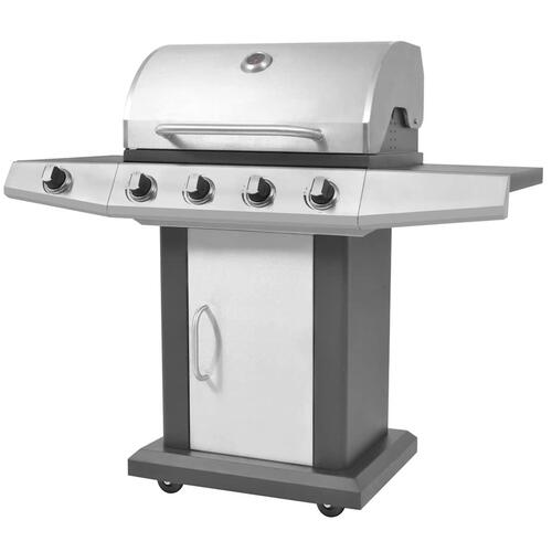Gasgrill 4 + 1 grillzoner sort og sølvfarvet