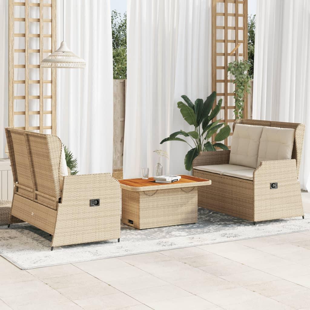 Loungesæt til haven 3 dele med hynder polyrattan beige billede