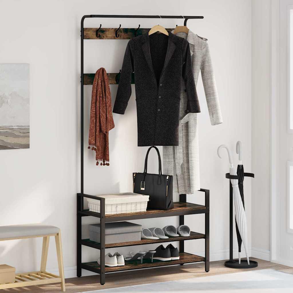 Jakkeholder med hylde Røget eg 95 x 34 x 184 cm Konstrueret træ