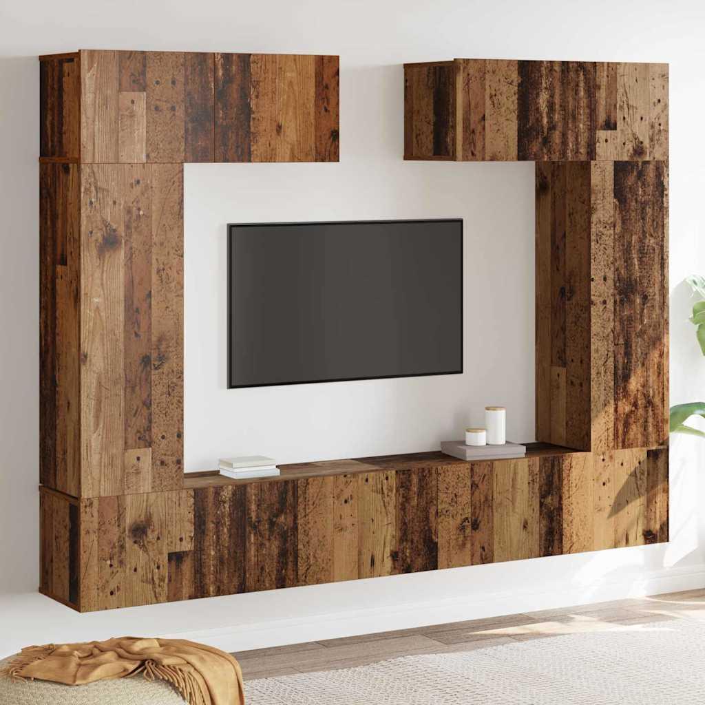 TV Skabssæt 6 stk Gammelt træ 200 x 30 x 150 cm Konstrueret træ