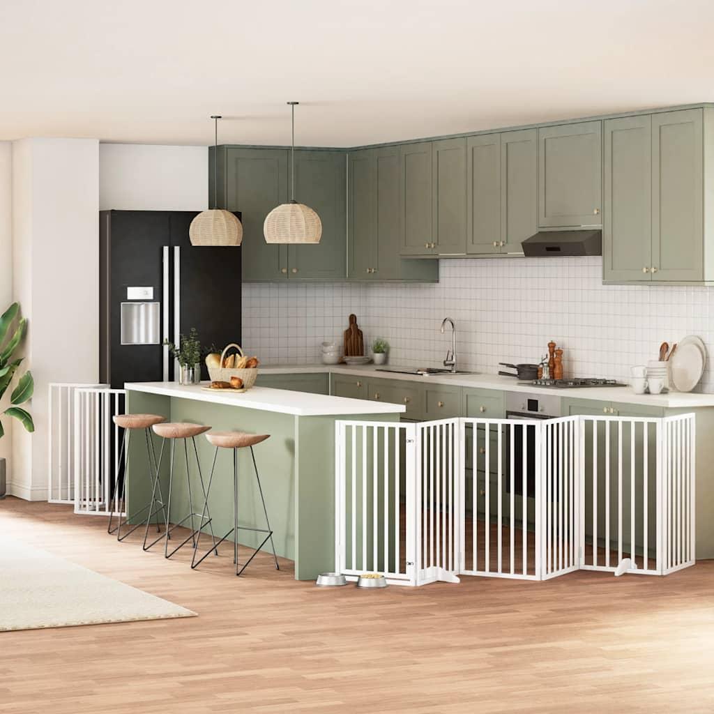 Hundelåge med dør 15 paneler 750 cm foldbar poppeltræ hvid