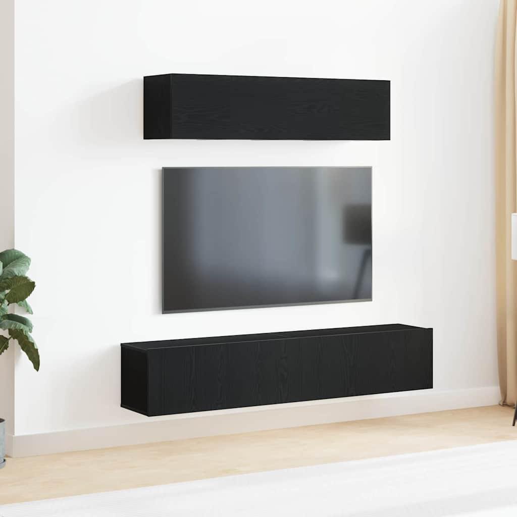 6-delt tv-skabssæt - Vægmonteret, sort eg, bygget af træ