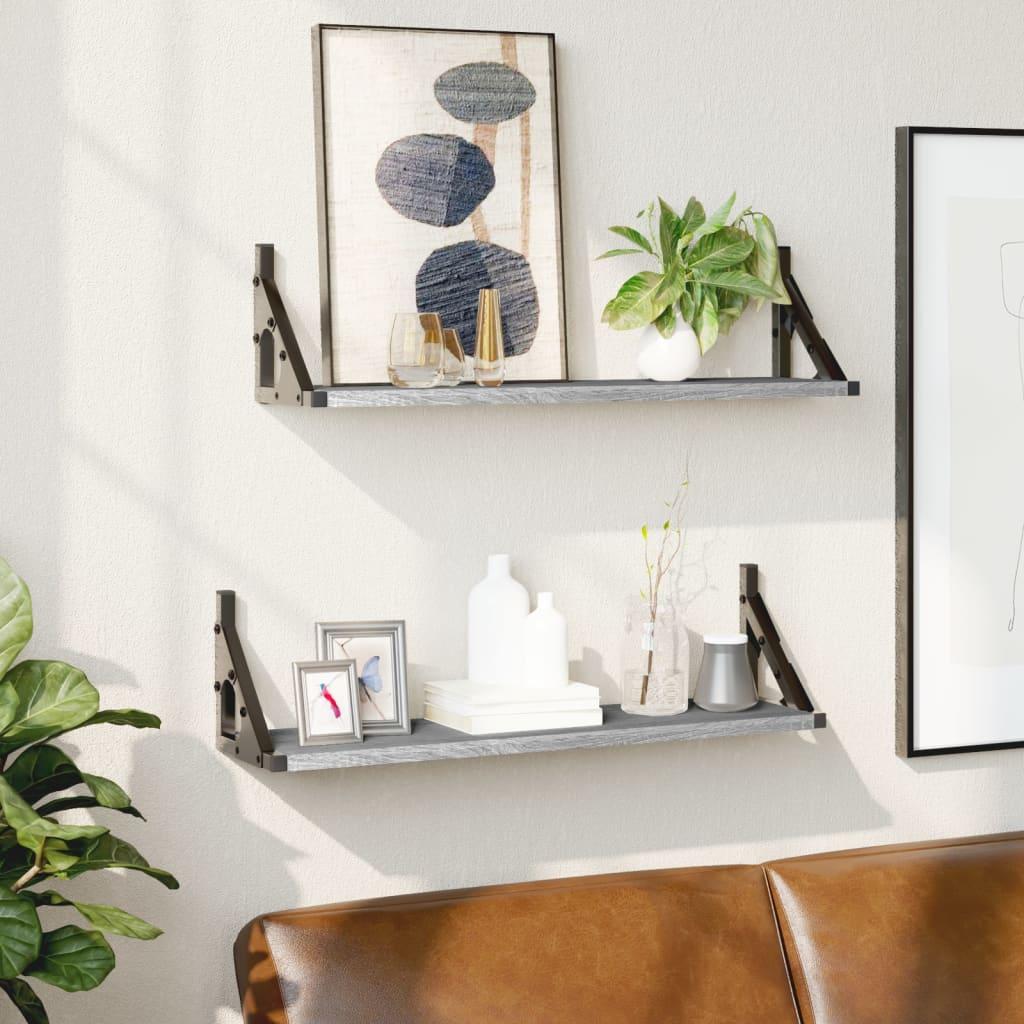 Væghylder 2 stk. 60x15x15,5 cm grå sonoma-eg billede