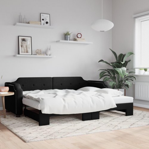 Daybed med udtræk 100×200 cm - stof, sort