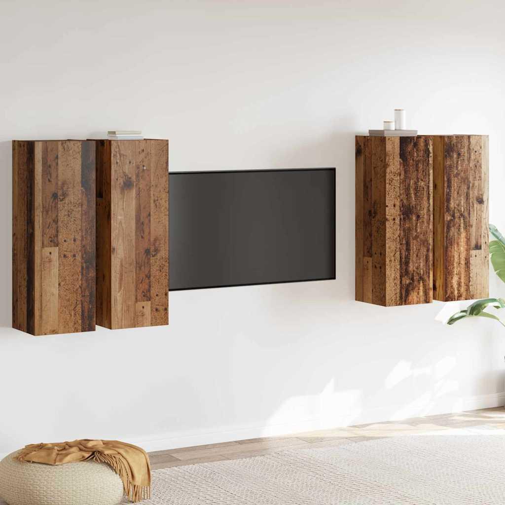 Tv-skabssæt 4 stk Gammelt træ 30.5 x 30 x 90 cm Konstrueret træ