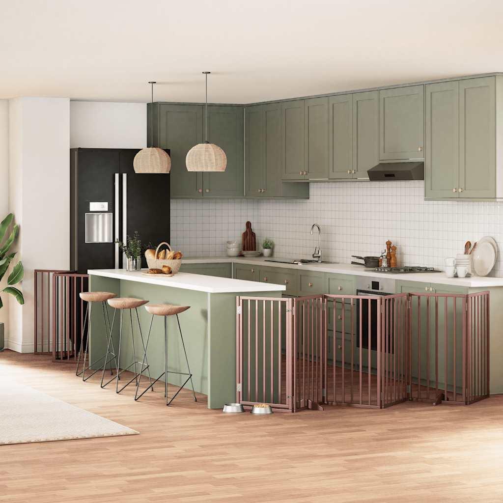 Hundelåge med dør 12 paneler 600 cm foldbar poppeltræ brun