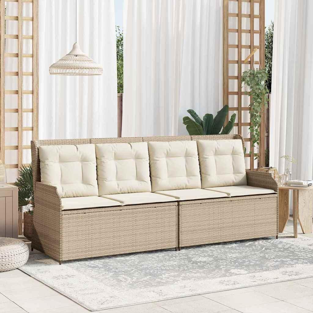 Havebænk med pude Beige Poly rattan