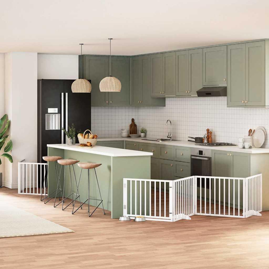 Hundelåge med dør 8 paneler 640 cm foldbar poppeltræ hvid