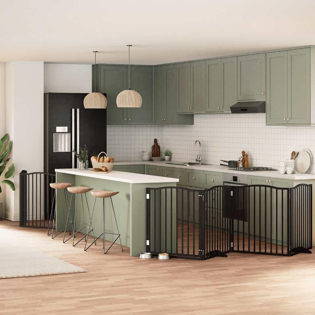 Hundelåge med dør 8 paneler 640 cm foldbar poppeltræ sort