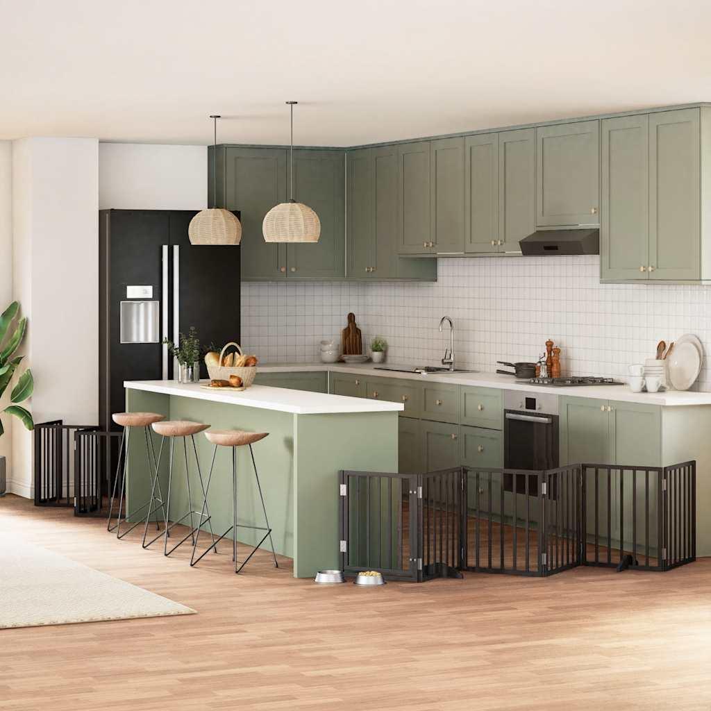 Hundelåge med dør 12 paneler 600 cm foldbar poppeltræ sort