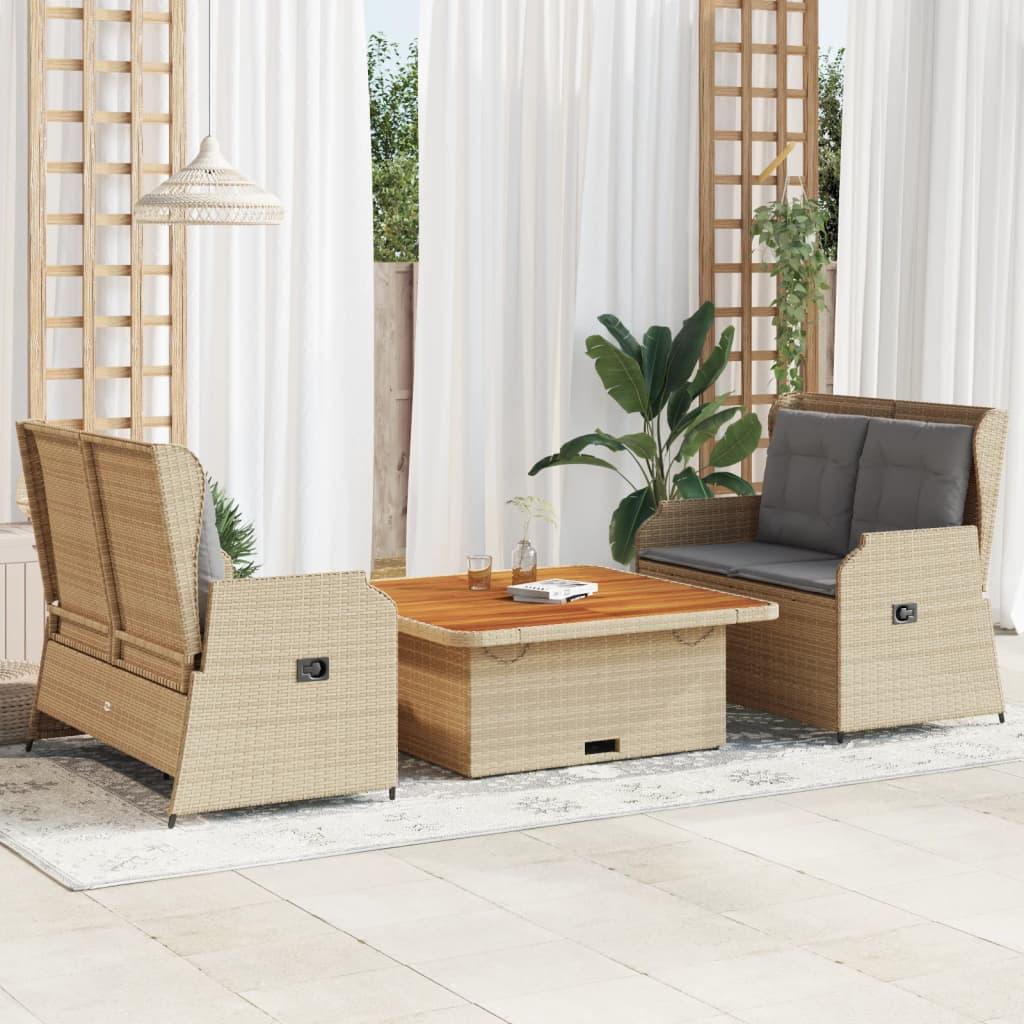 Loungesæt til haven 3 dele med hynder polyrattan beige billede