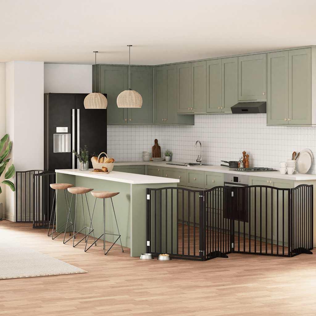 Hundelåge med dør 10 paneler 800 cm foldbar poppeltræ sort