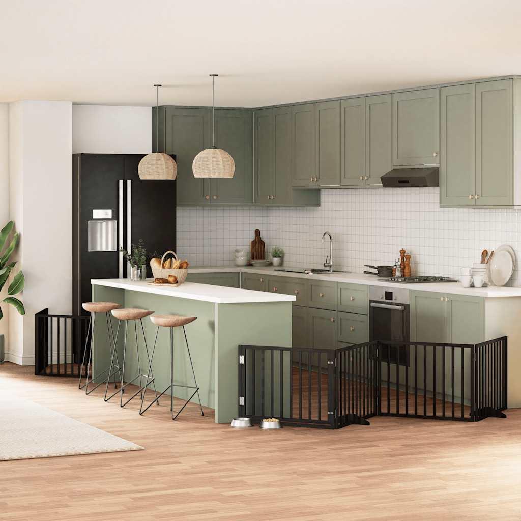 Hundelåge med dør 12 paneler 960 cm foldbar poppeltræ sort