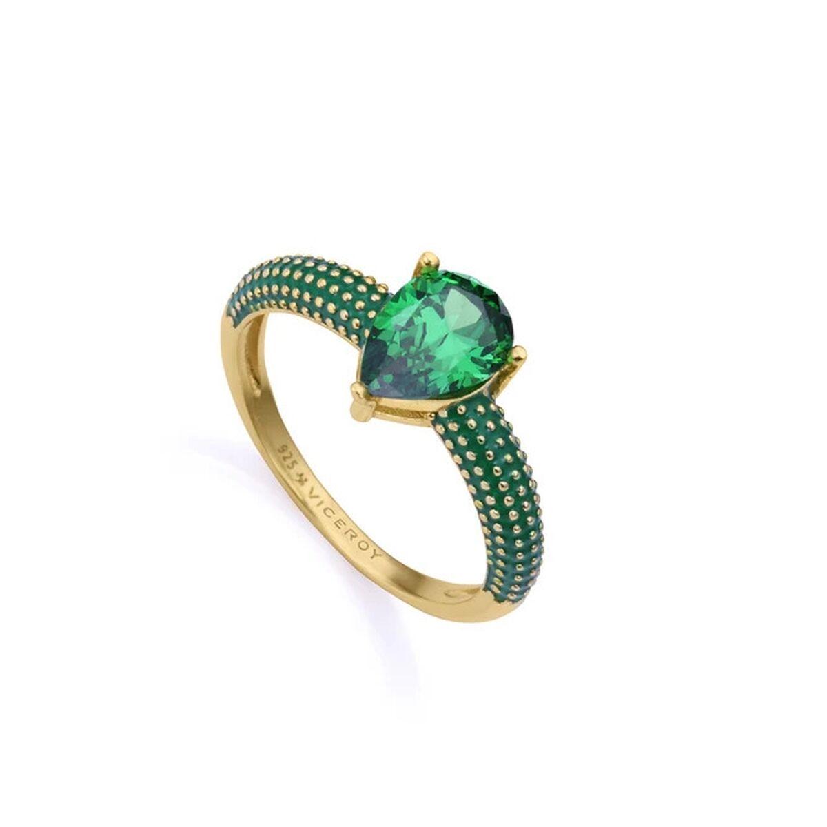 Dame ring - gylden med grøn sten, str. 16 billede