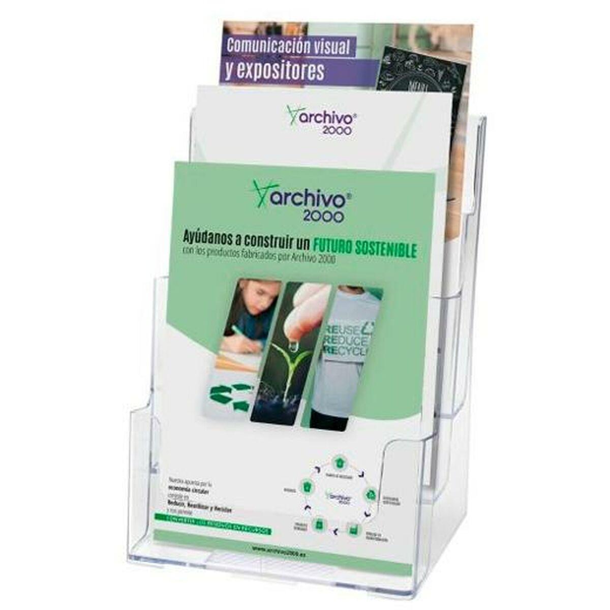 Brochureholder Archivo 2000 A5 - gennemsigtig, 3 rum, polystyren