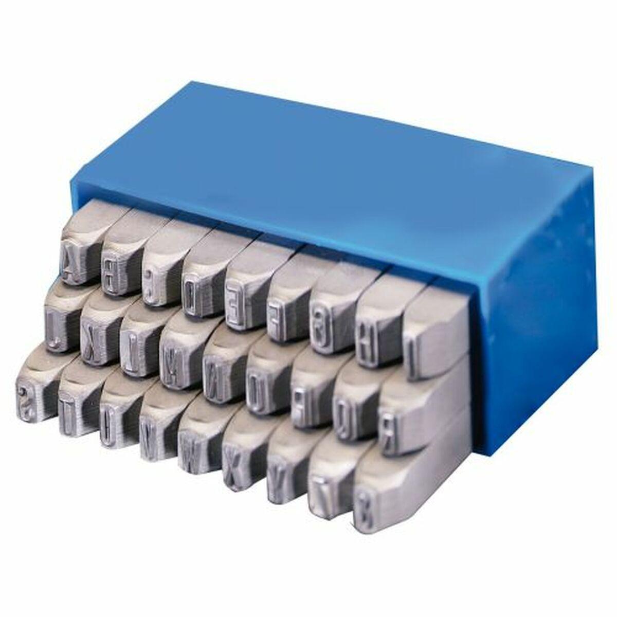 Stålbogstaver prægestempler i sæt (A-Z+&) med karakter højde 10 mm (Styrke 600-800 N/mm2)