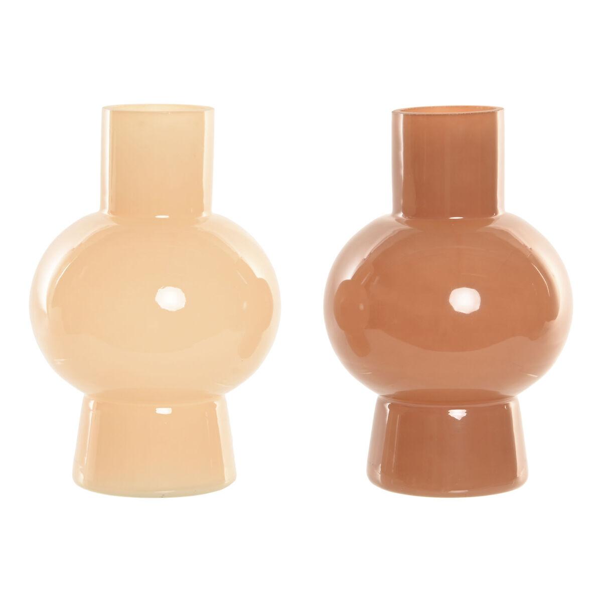 Vase i krystal - flødefarvet/terrakotta, 15 × 15 × 24 cm (sæt med 2)