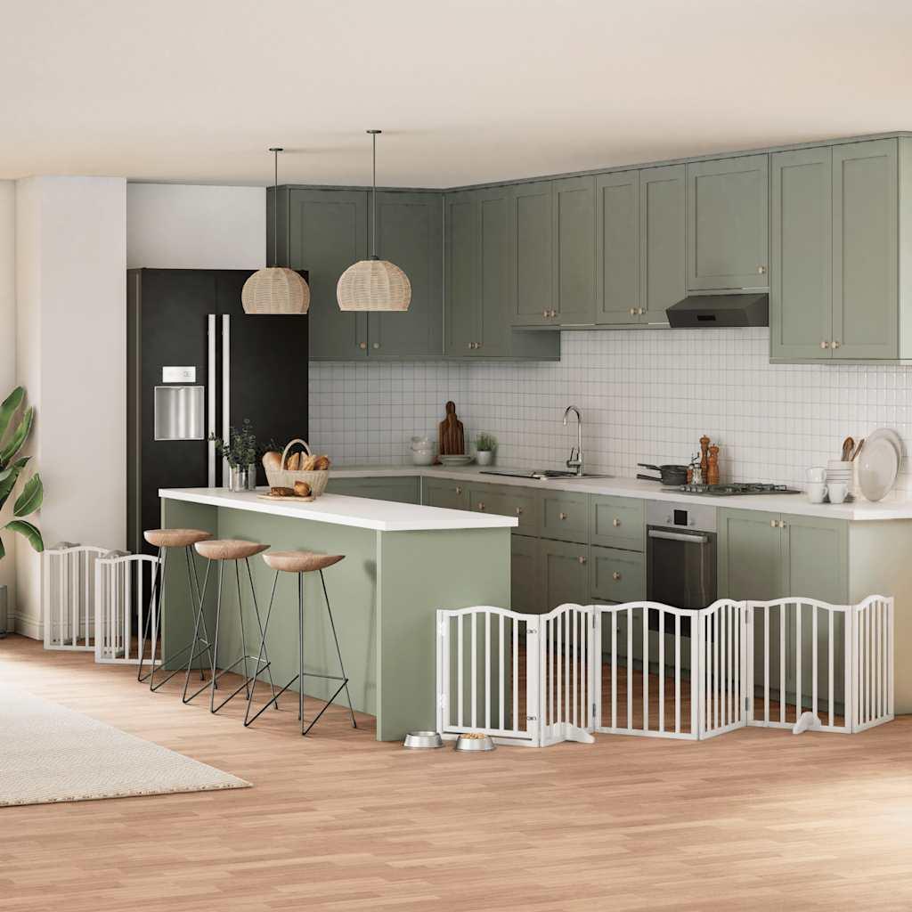 Hundelåge med dør 12 paneler 600 cm foldbar poppeltræ hvid