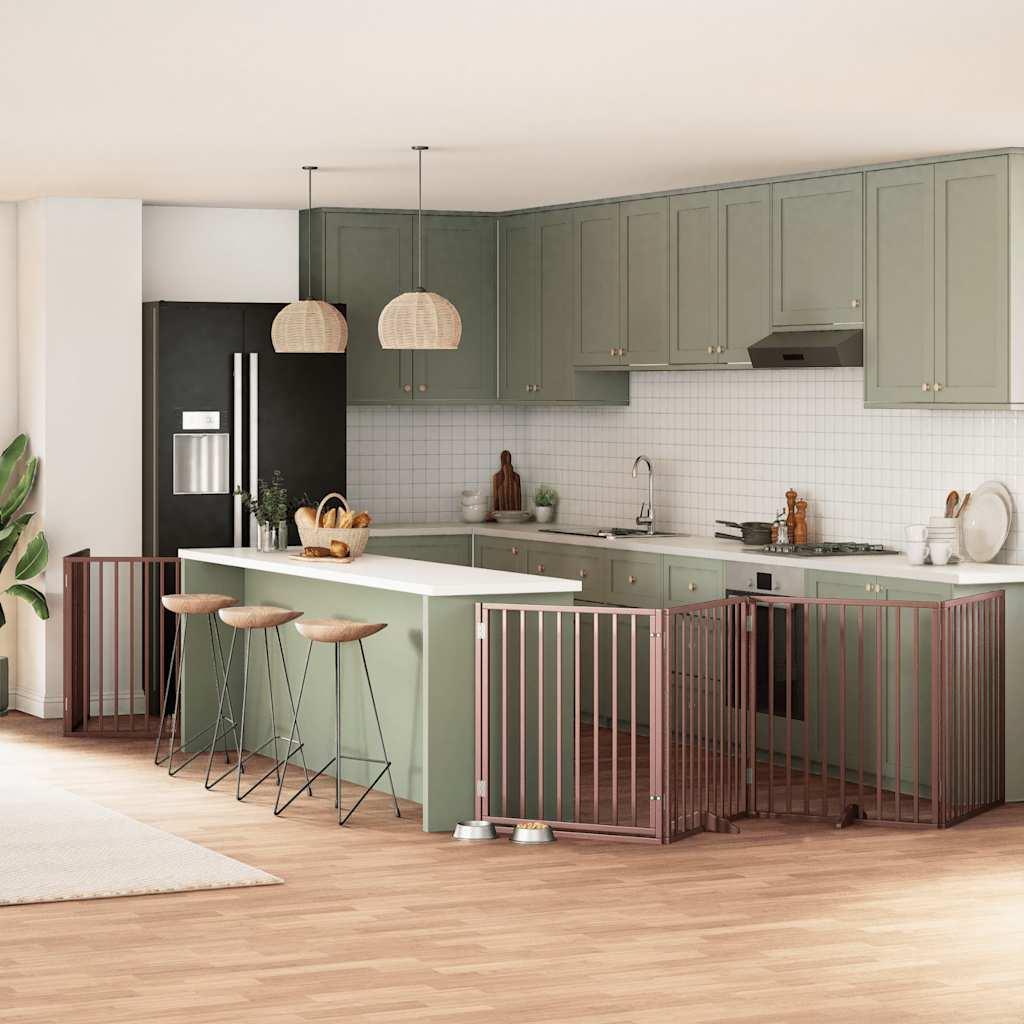 Hundelåge med dør 10 paneler 800 cm foldbar poppeltræ brun