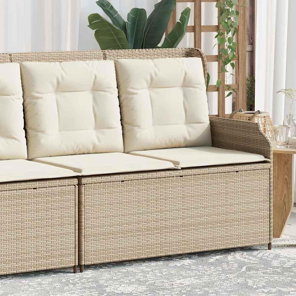 Havebænk med hynder og lænefunktion polyrattan beige