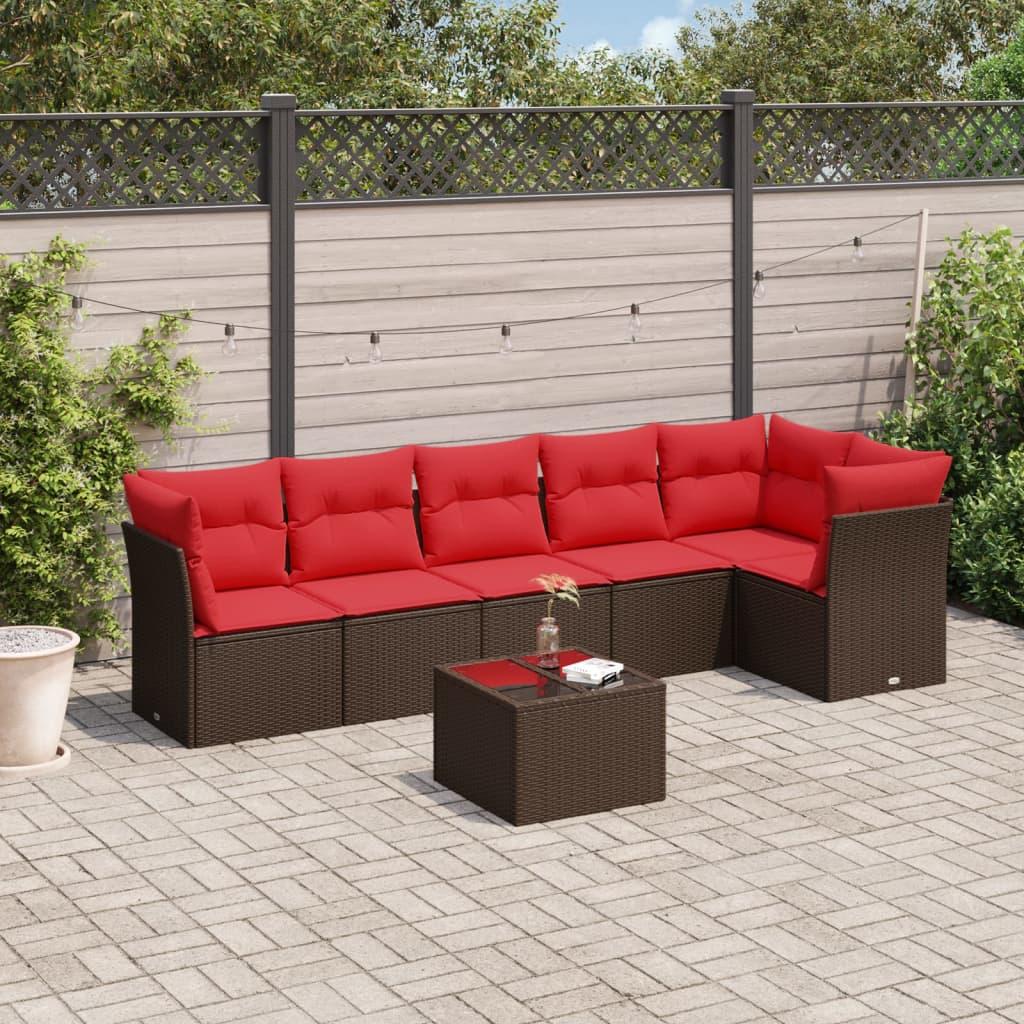 Sofasæt til haven 7 dele med hynder polyrattan brun