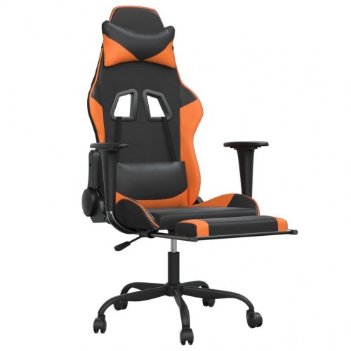Gamingstol med massage og fodstøtte i kunstlæder - sort/orange