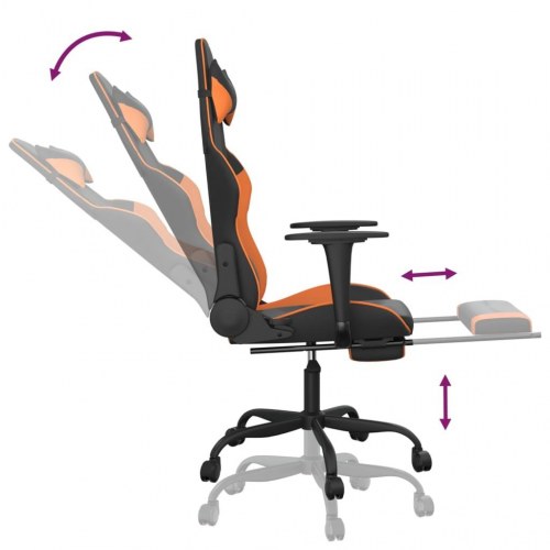 Gamingstol med massage og fodstøtte i kunstlæder - sort/orange