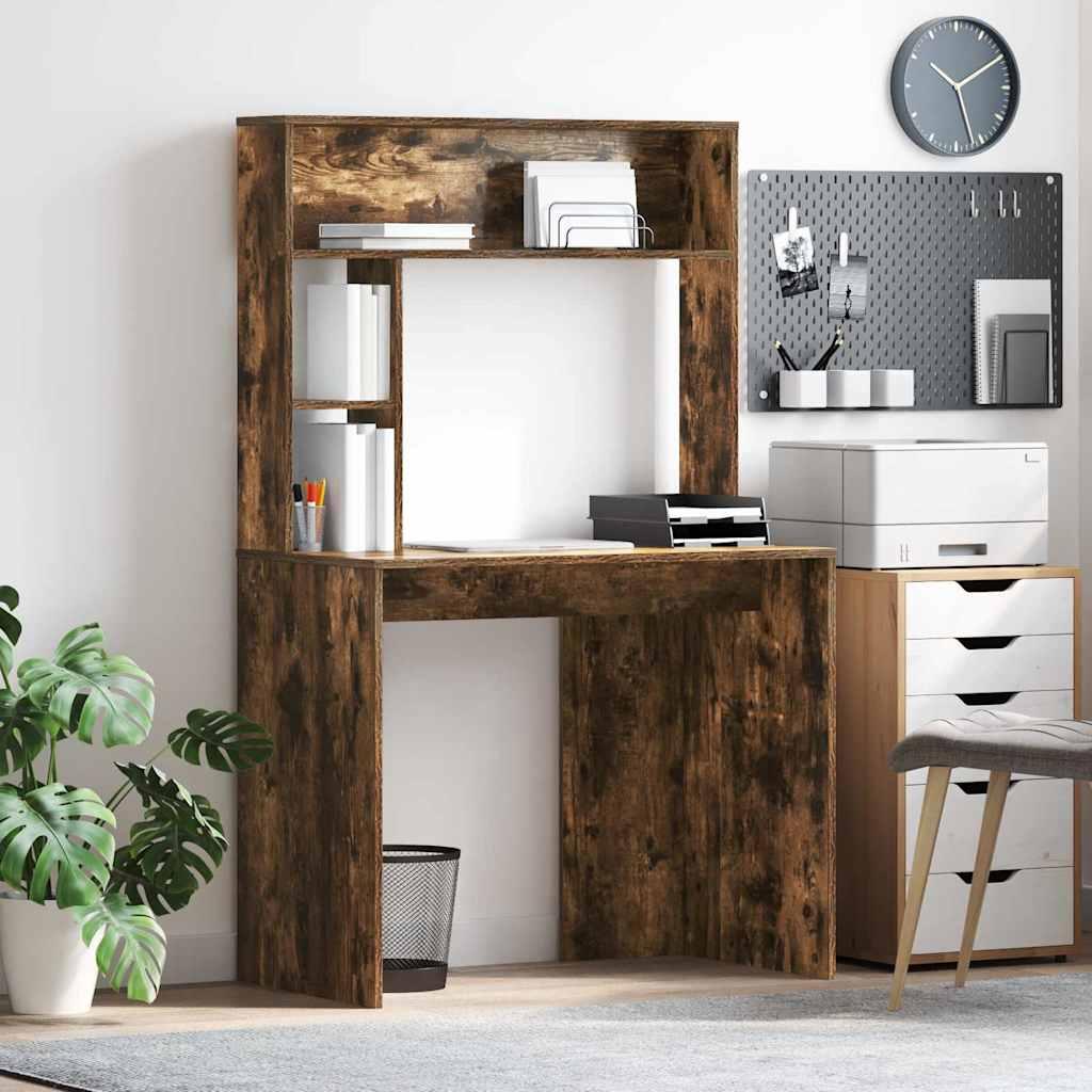 Bord med hylde Røget eg 91 x 50 x 149 cm Konstrueret træ billede