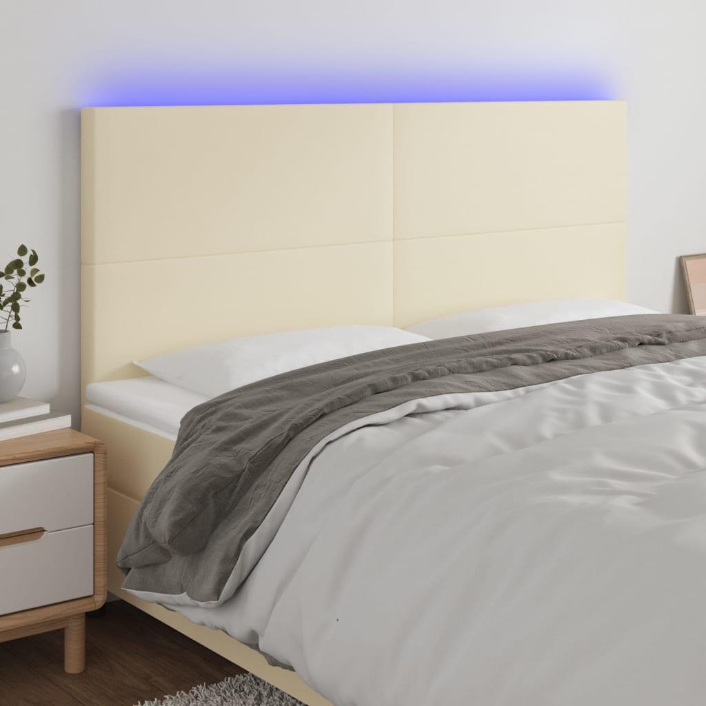 Sengegavl med LED-lys 160x5x118/128 cm kunstlæder cremefarvet