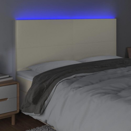 Sengegavl med LED-lys 160 x 5 x 118/128 cm - cremefarvet