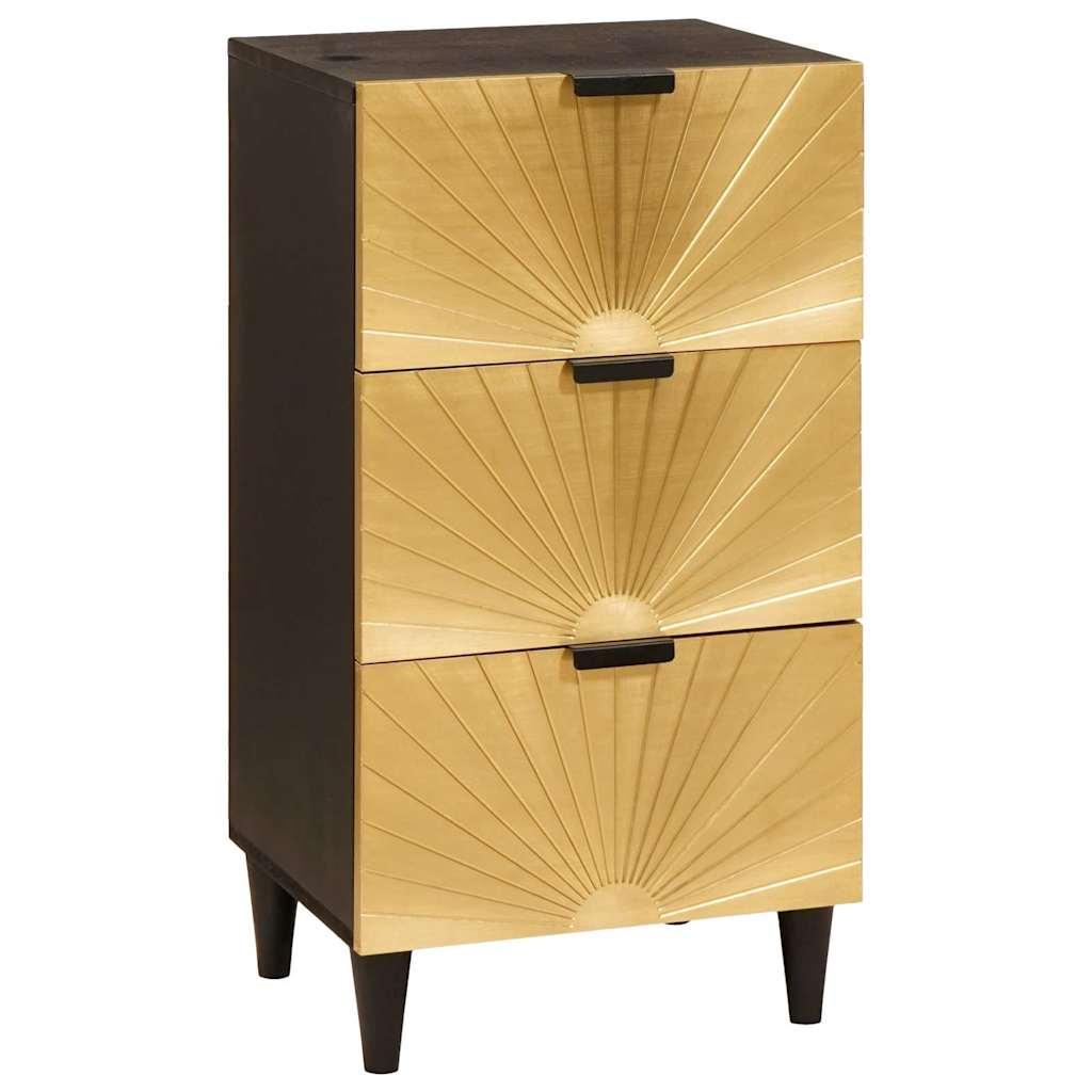 vidaXL Sideboard Sort og Guld 40 x 33 x 75 cm Massivt mangotræ