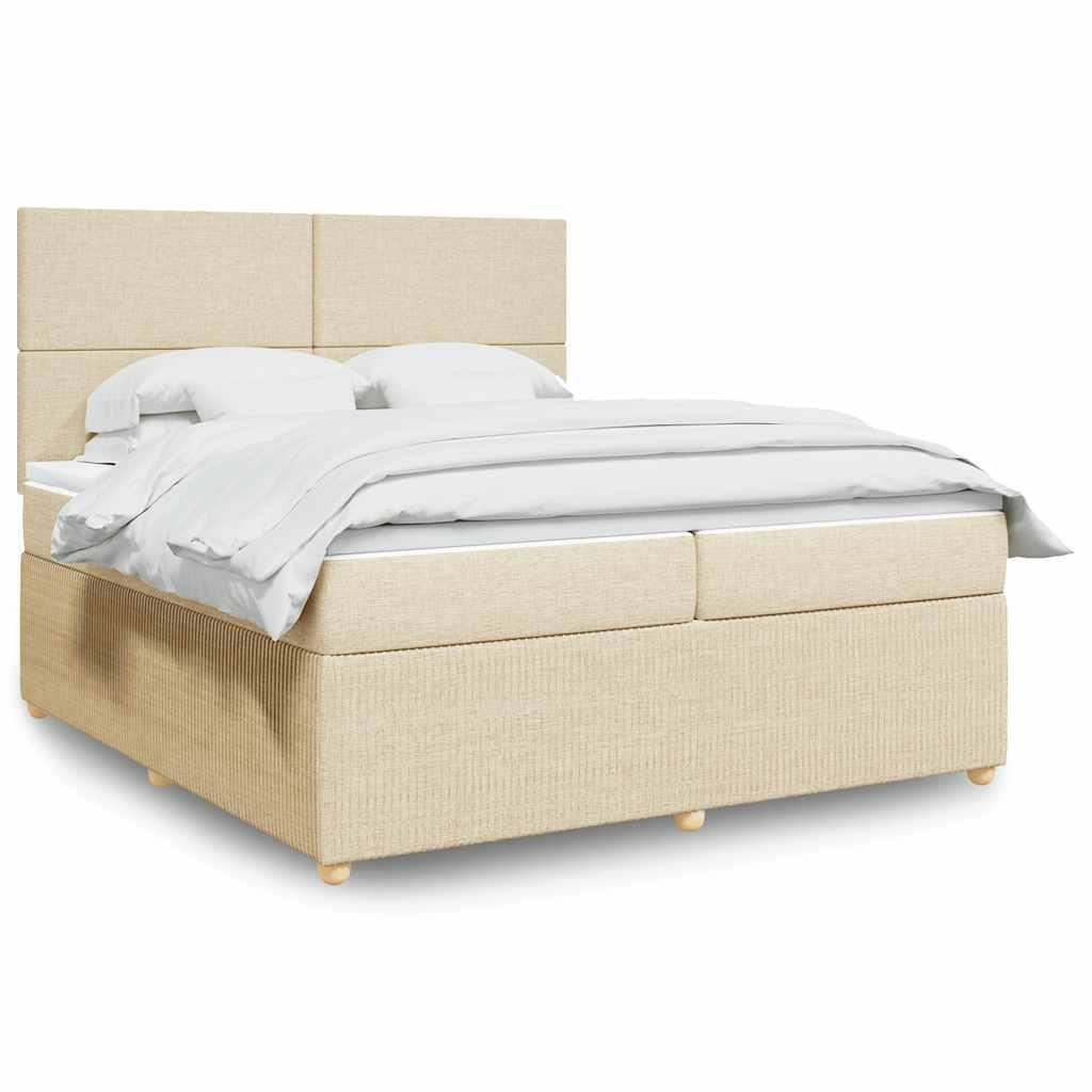 Kontinentalseng med madras 200x200 cm - stof, cremefarvet billede