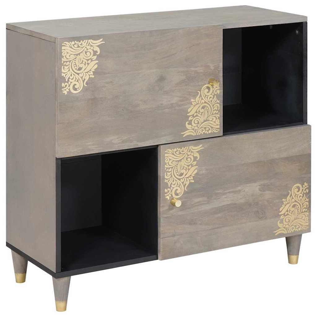 vidaXL Sideboard Grå og Guld 80 x 33.5 x 75 cm Massivt mangotræ