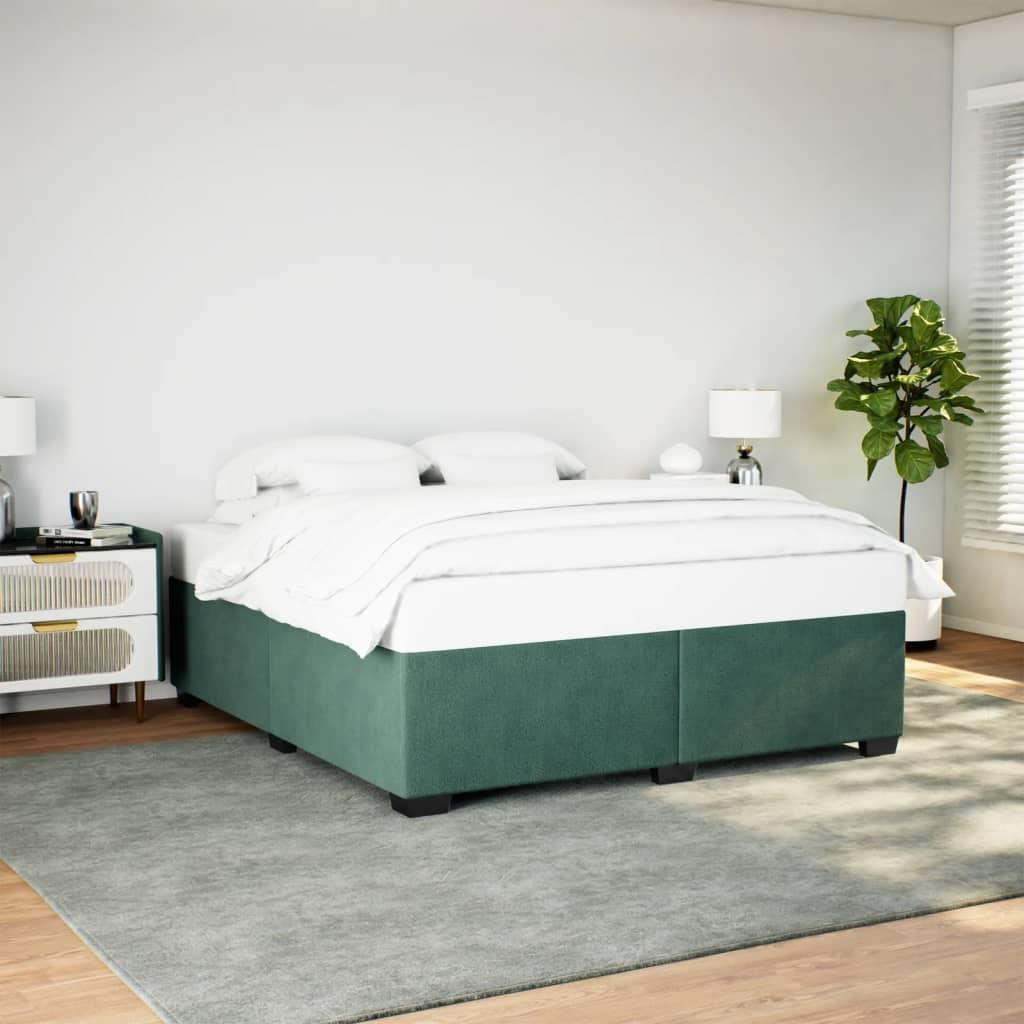 Sengeramme uden madras Mørkegrøn 200x200 cm Fløjl billede