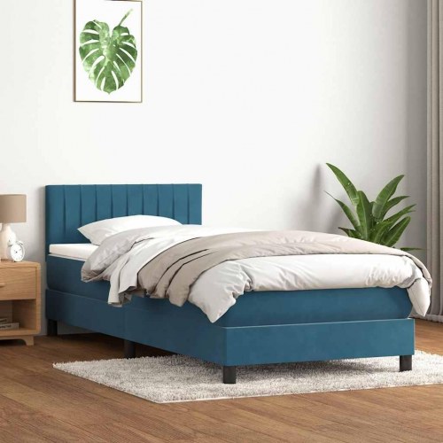 Kontinentalseng med madras 100x210 cm fløjl mørkeblå
