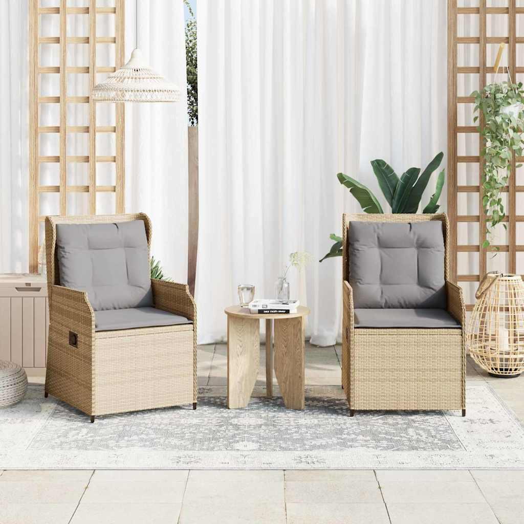 Havebænk med pude 2 stk Beige Poly rattan