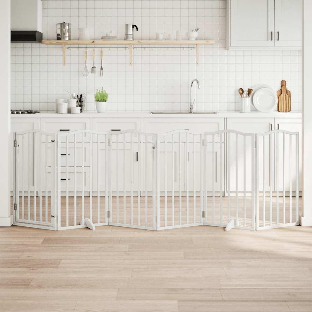 Hundelåge med dør 6 paneler 300 cm foldbar poppeltræ hvid