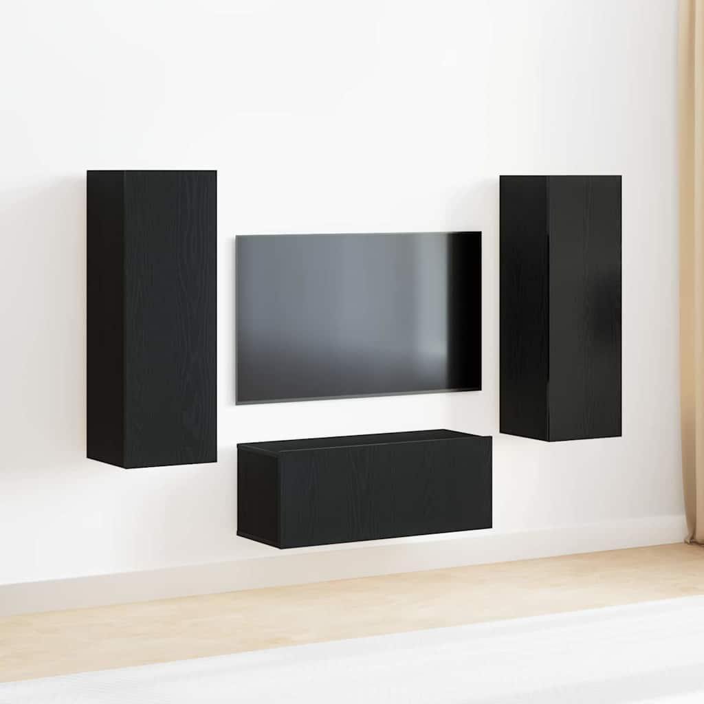 4-delt TV skab sæt sort eg konstrueret træ TV væg skabe (sæt af 2) - Sort eg, 80x30x30 cm, lavet af konstrueret træ væghængte TV skabe - 2 stk. Sort eg, 30,5x30x90 cm, lavet af konstrueret træ