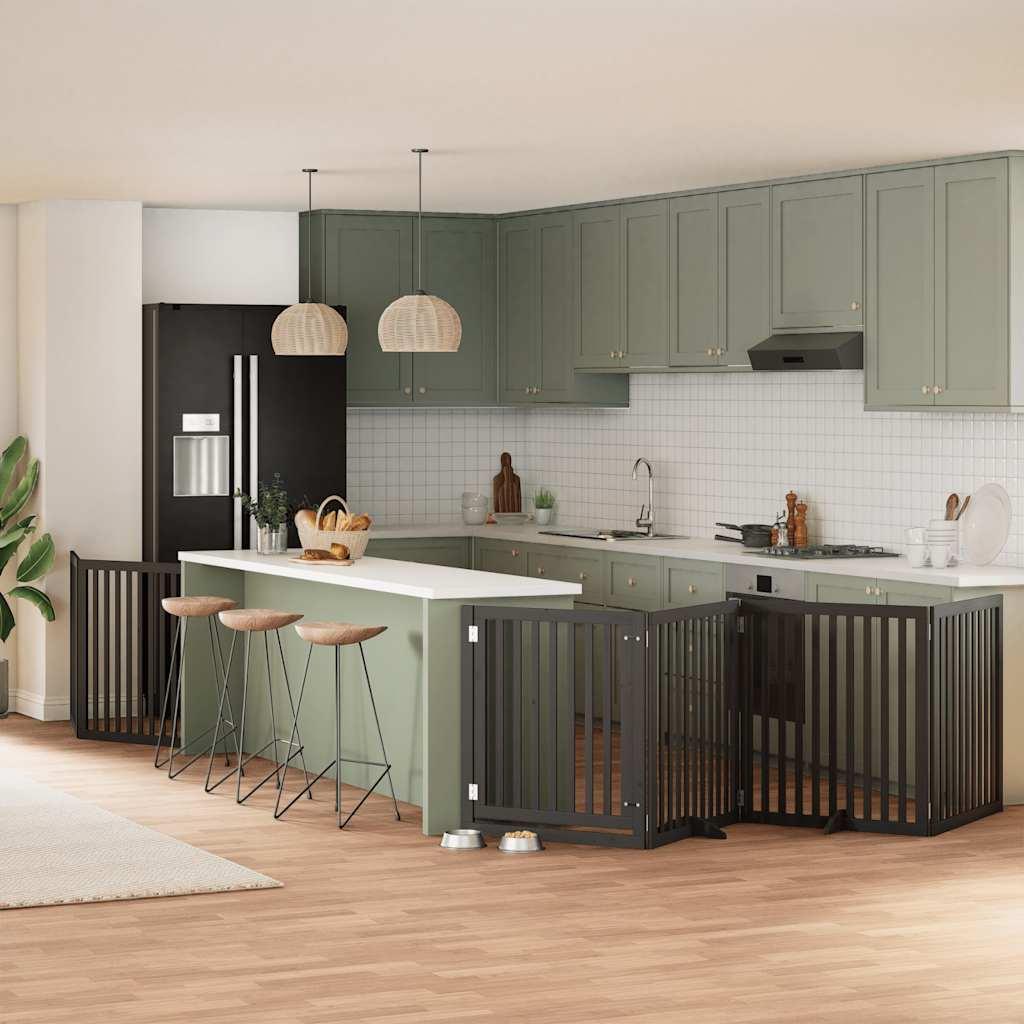 Hundelåge med dør 8 paneler 640 cm foldbar poppeltræ sort