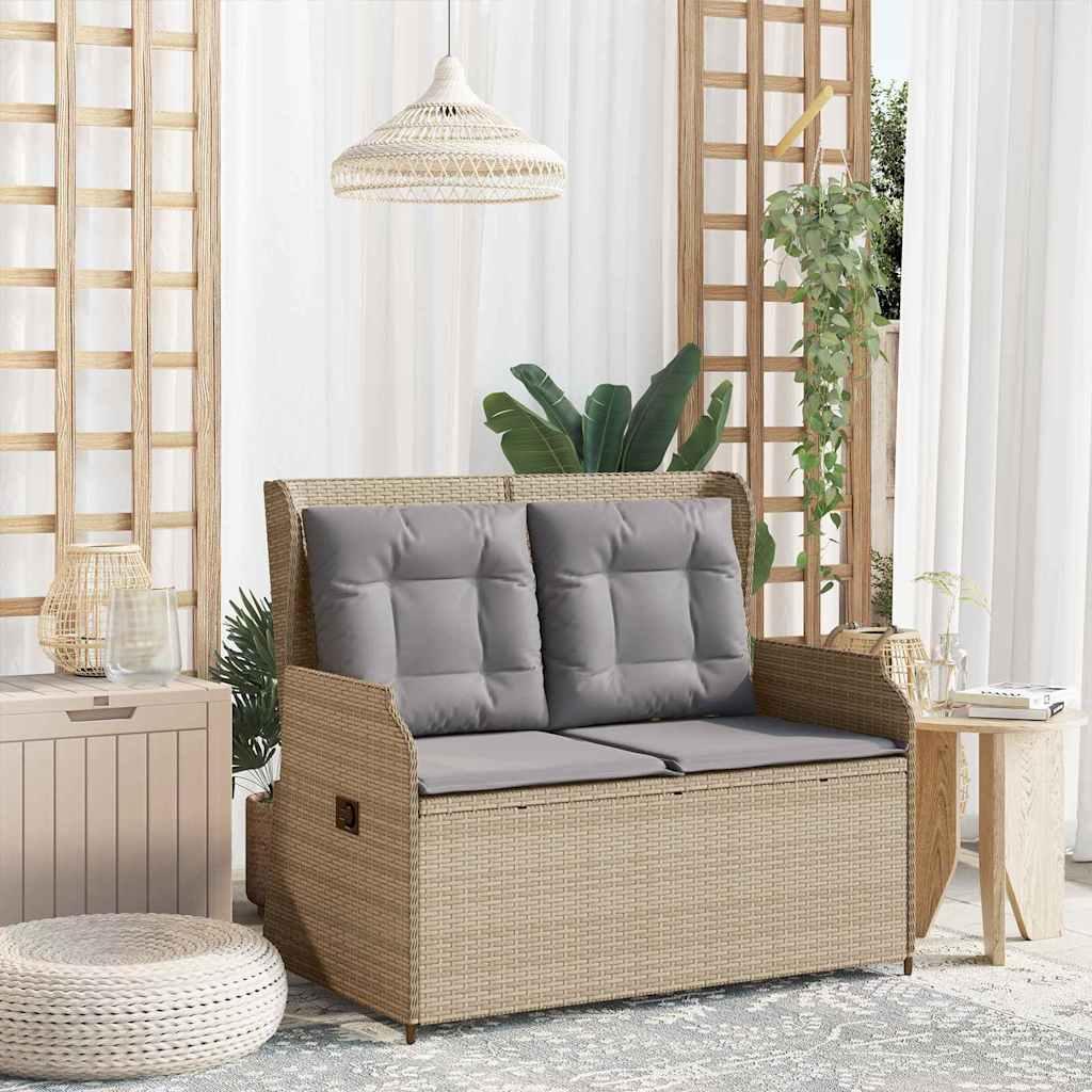 Havebænk med pude Beige Poly rattan