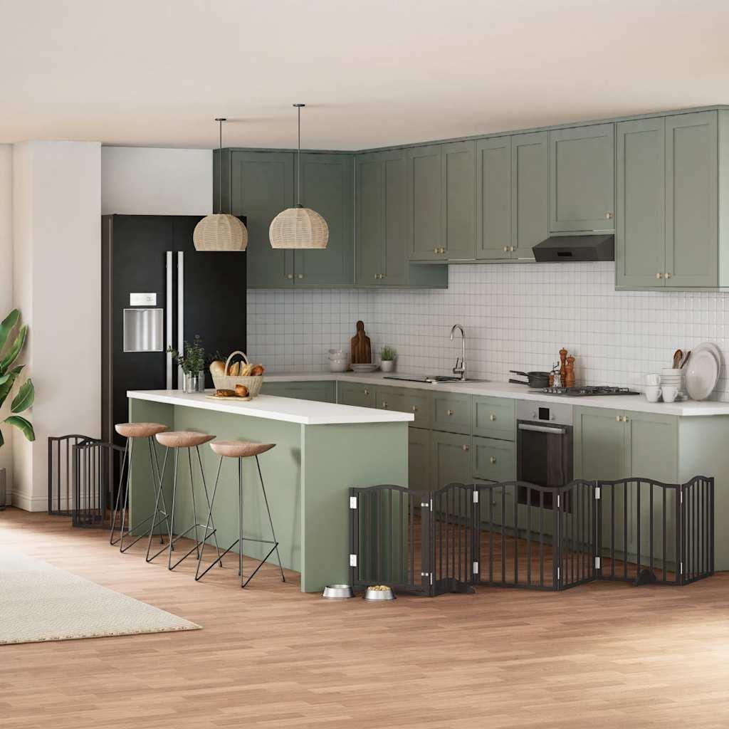 Hundelåge med dør 9 paneler 450 cm foldbar poppeltræ sort