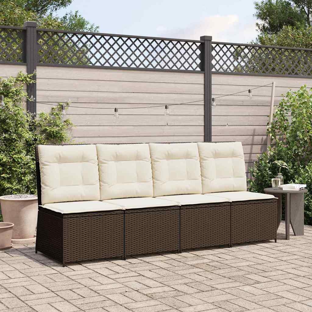 Havemøbelsofa med puder - sort/cremehvid polyrattan, recliner