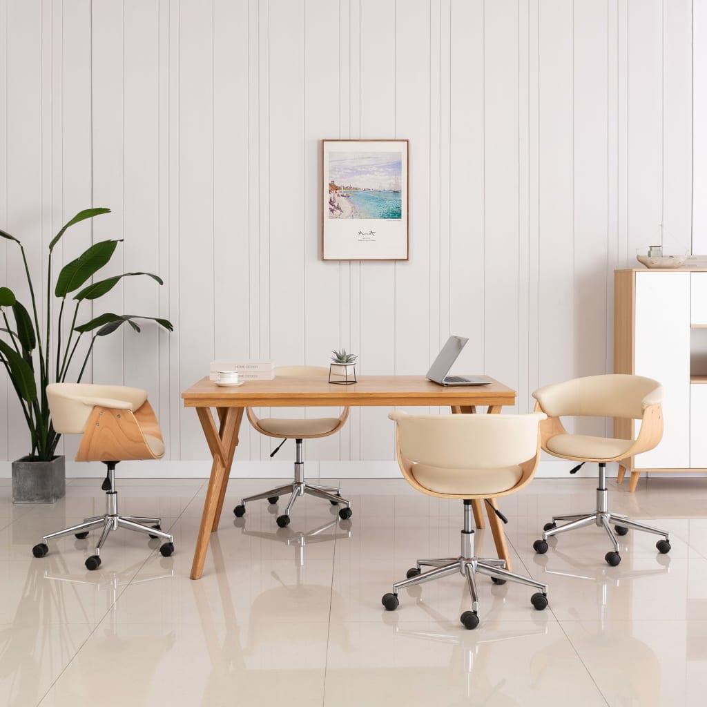 Drejelige spisebordsstole 4 stk. kunstlæder cremefarvet billede