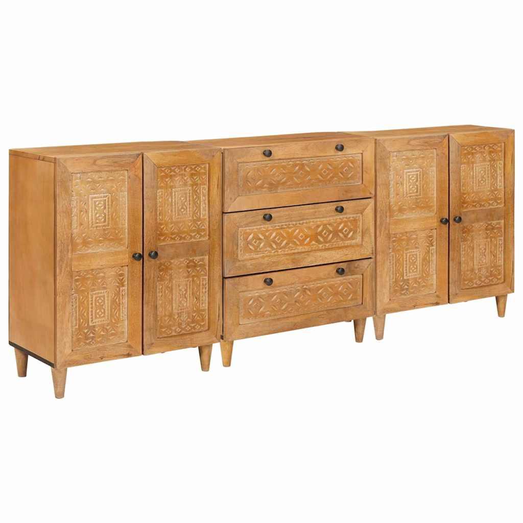 Sideboard 3 Dele Brun 60 X 33 X 75 Cm Massivt Mangotræ