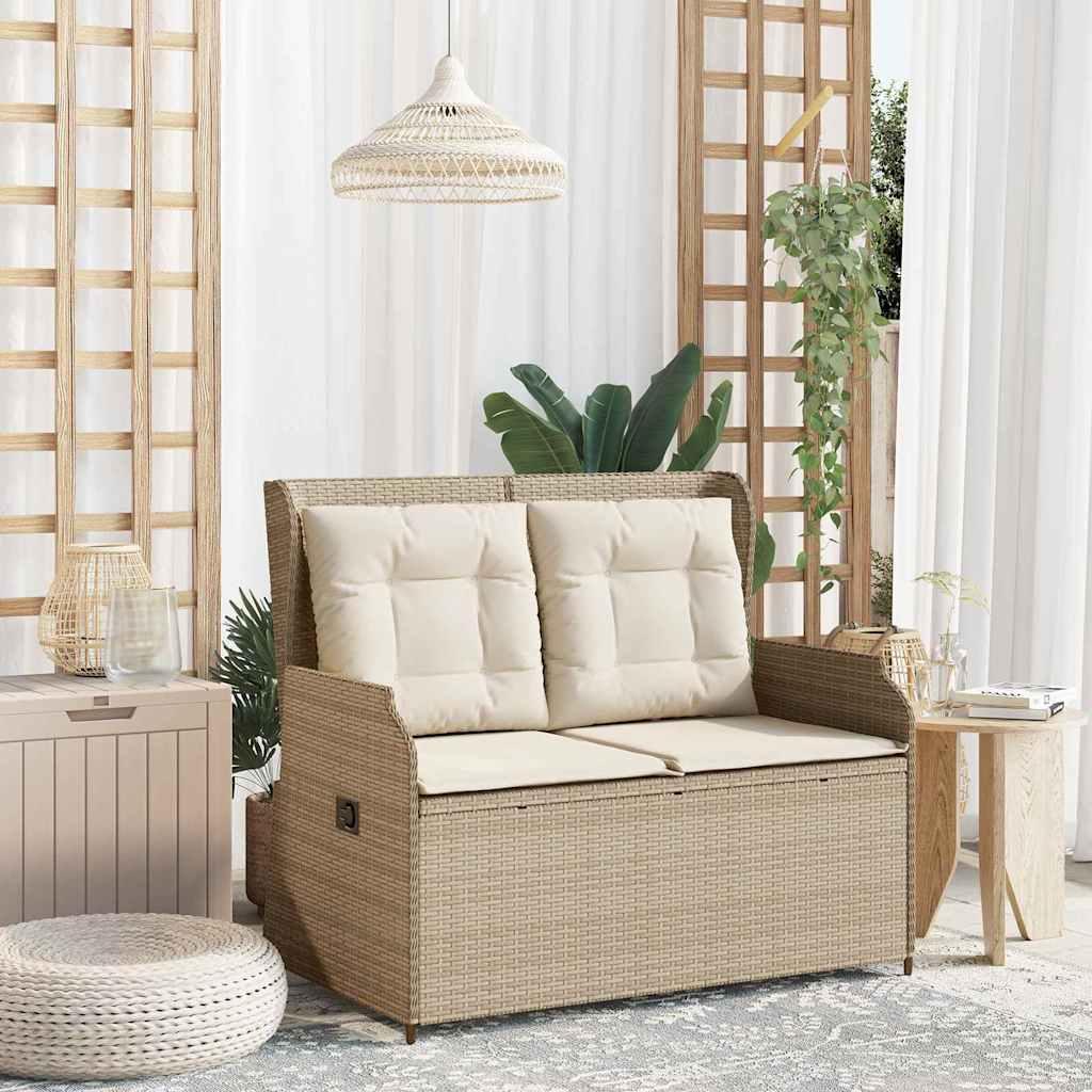 Havebænk med pude Beige Poly rattan