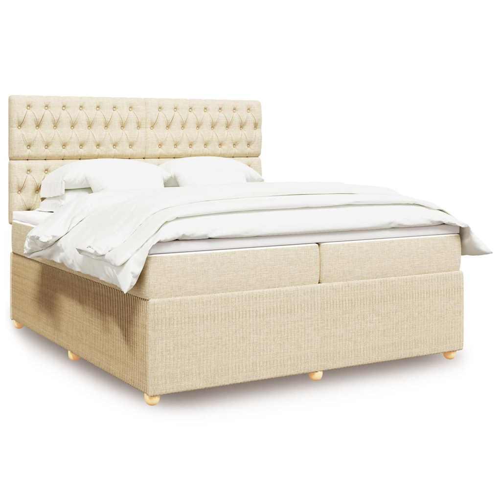 Kontinentalseng med madras 200×200 cm - stof, cremefarvet