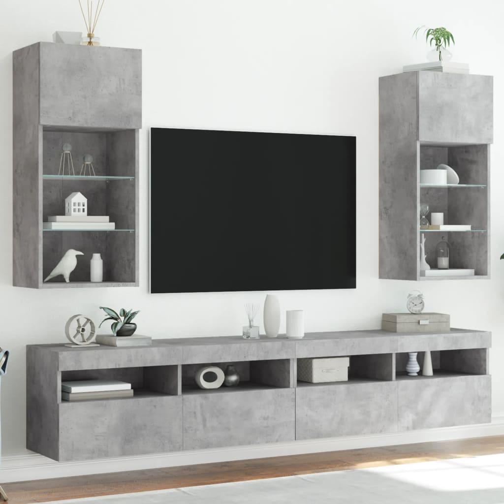 Tv-borde med LED-lys 2 stk. 40,5x30x90 cm betongrå