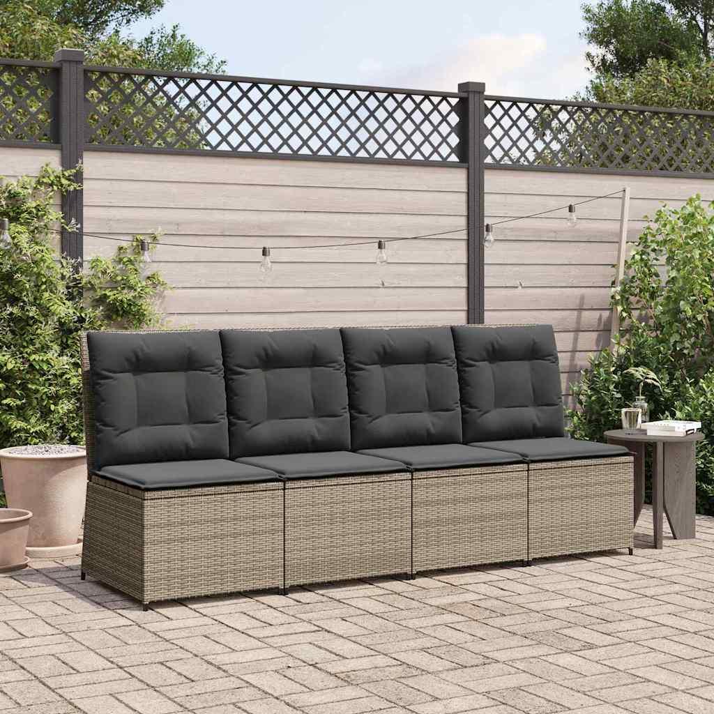 Havemøbelsofa med pude - grå polyrattan, recliner