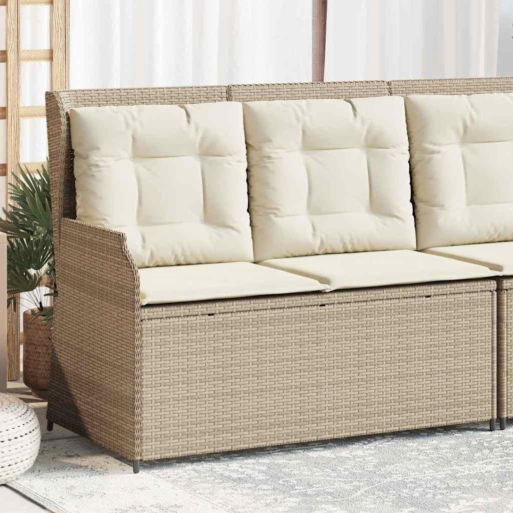 Havebænk med hynder og lænefunktion polyrattan beige